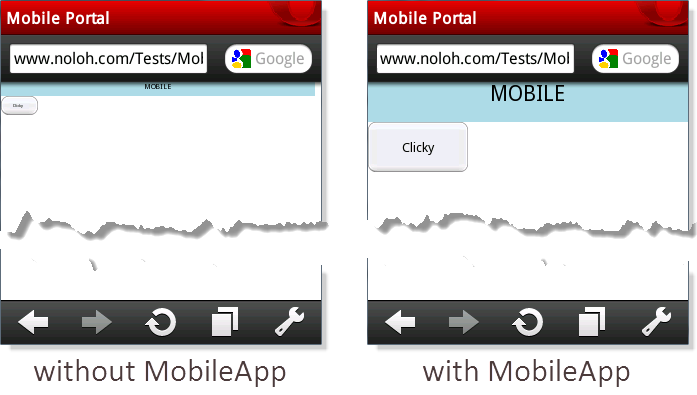 Side by side comparison of MobileAppURL effect
